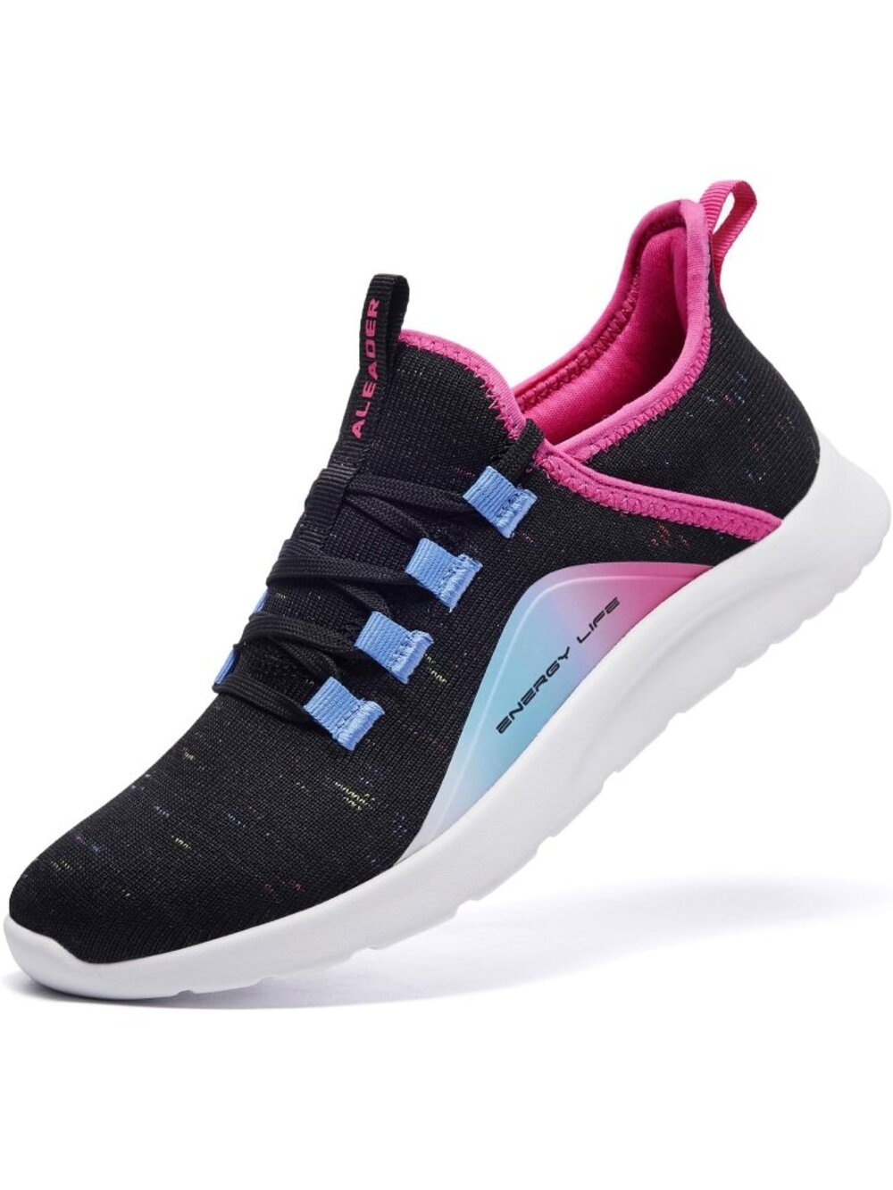 Women's Black/Silver Metallic Comfortable Round Toe Lightweight Sneaker Shoes